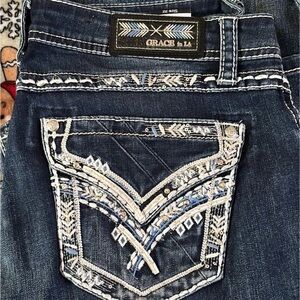 Grace in LA Women's Dark Blue Embroidered Jeans